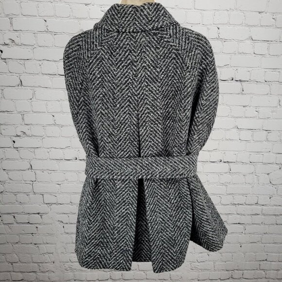 Draper James Black White Wool Blend Tweed Belted Sleeveless Cape Coat Size M/L - Picture 3 of 16